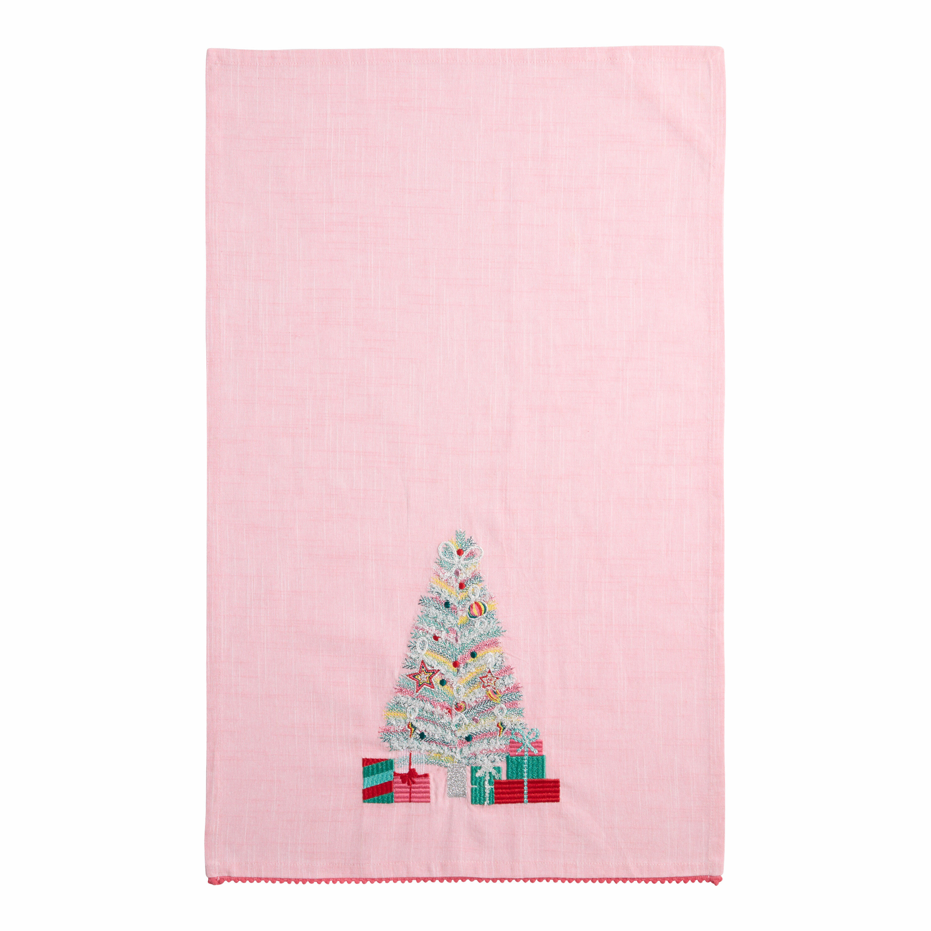 Pink Tinsel Christmas Tree Embroidered Kitchen Towel World Market