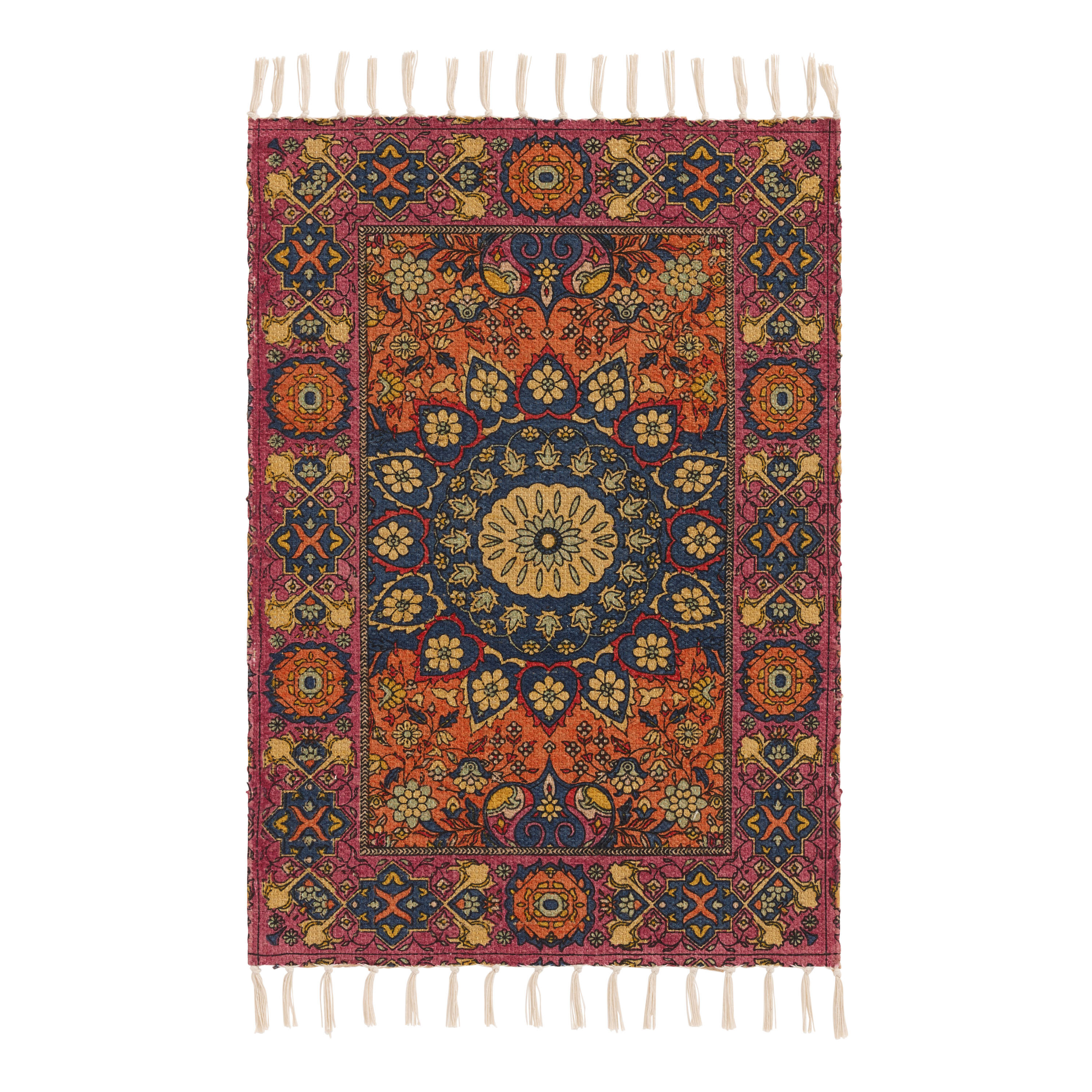 Mona Green and Orange Floral Medallion Woven Jute Area Rug