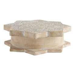 Whitewash Carved Wood Floral Mandala Box