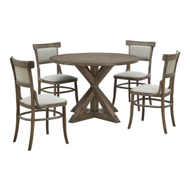Benjamin Vintage Walnut Wood Upholstered 5 Piece Dining Set Benjamin Vintage Walnut Wood Upholstered 5 Piece Dining Set