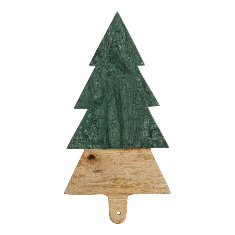 Green Marble and Wood Christmas Tree Shaped Serving Board image number 1