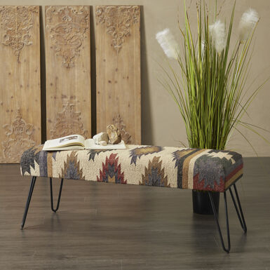 Mossbrook Black Metal Geo Upholstered Bench Mossbrook Black Metal Geo Upholstered Bench