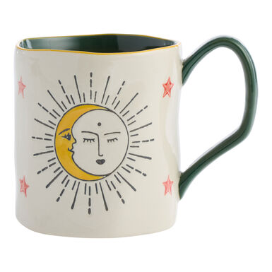 Ivory and Green Sun and Moon Hand Painted Ceramic Mug Ivory and Green Sun and Moon Hand Painted Ceramic Mug