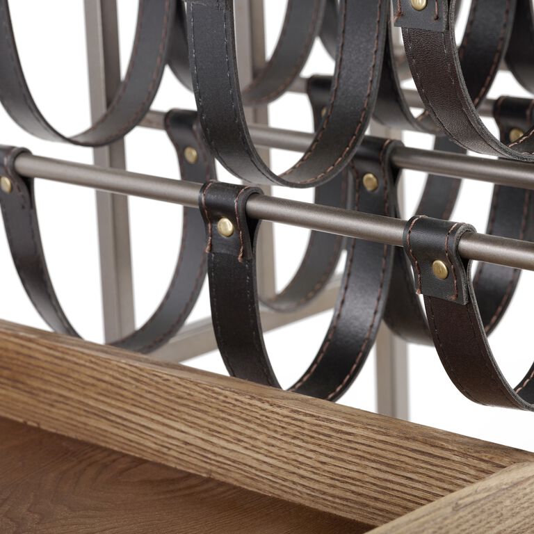 Wood and Faux Leather Strap Bar Cart with Wine Storage image number 3