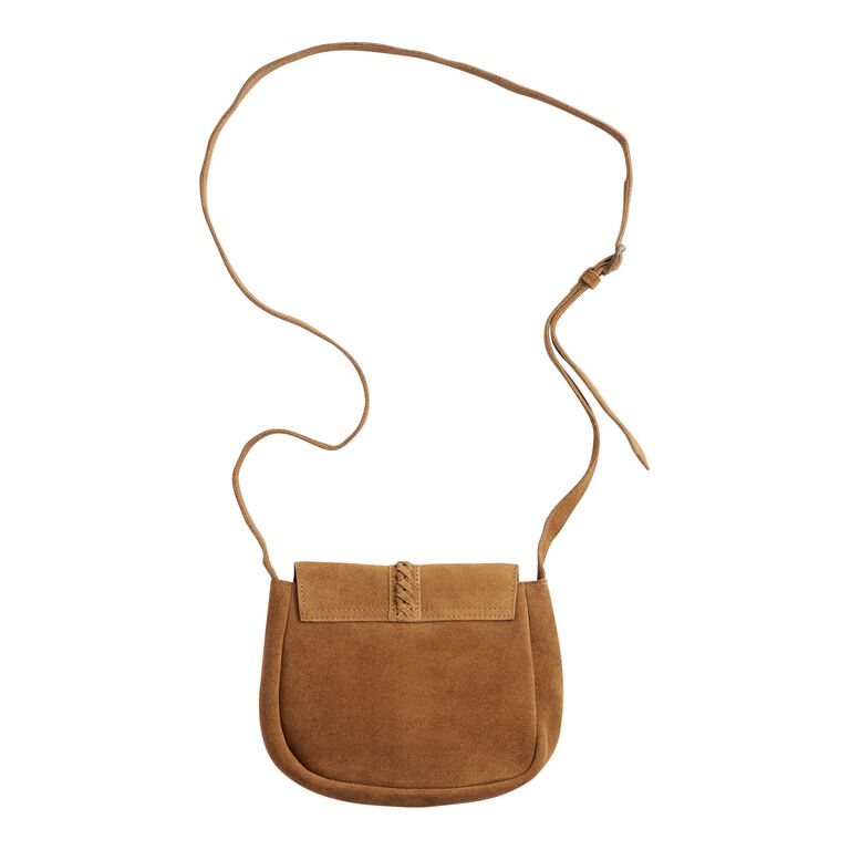 Suede leather bag in taupe brown. Crossbody or shoulder bag in