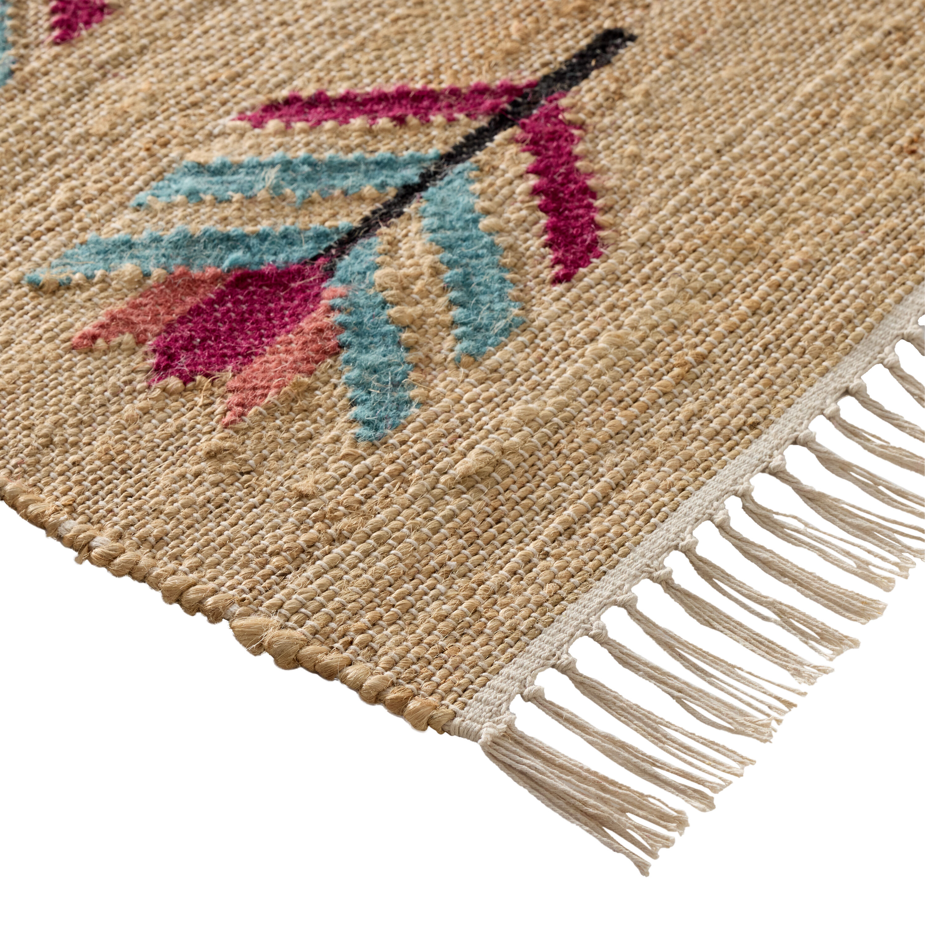 Tulip Fuchsia and Turquoise Floral Wool and Jute Floor Runner image number 2