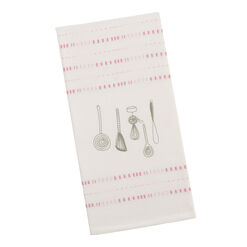 White And Red Embroidered Utensils Kitchen Towel