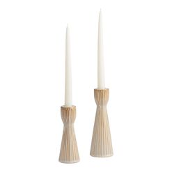 Ivory Ribbed Ceramic Taper Candle Holder