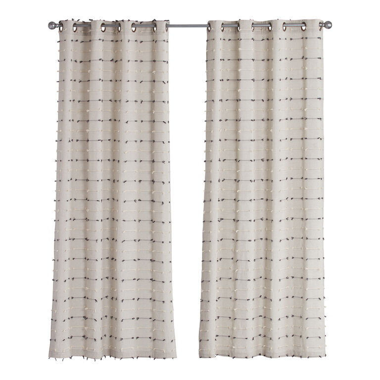 Gray Embroidered Cotton Grommet Top Curtains Set Of 2 World Market