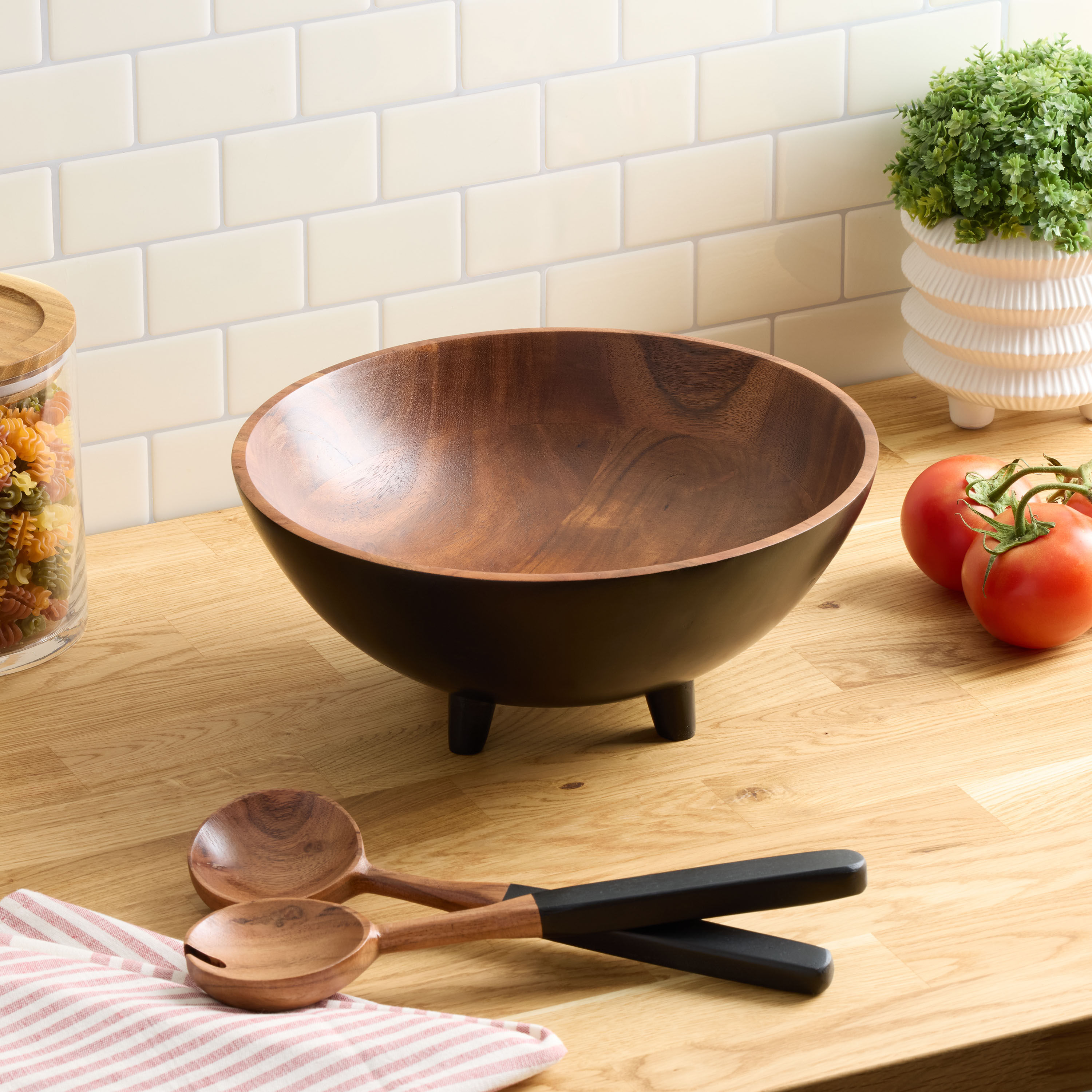 Neha Two Tone Acacia Wood Footed Serving Bowl image number 1