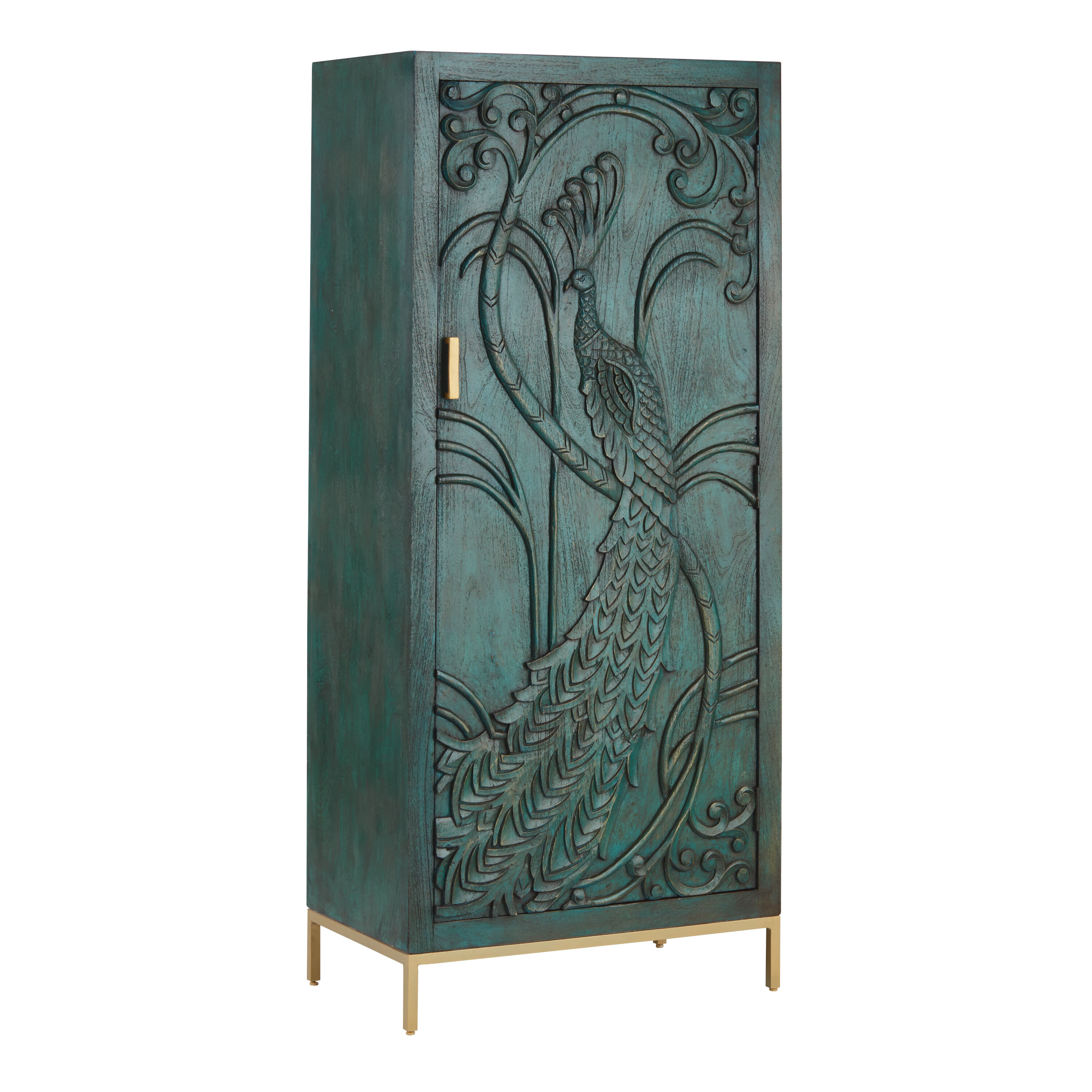 CRAFT Teal Carved Wood Peacock Storage Furniture Collection image number 2