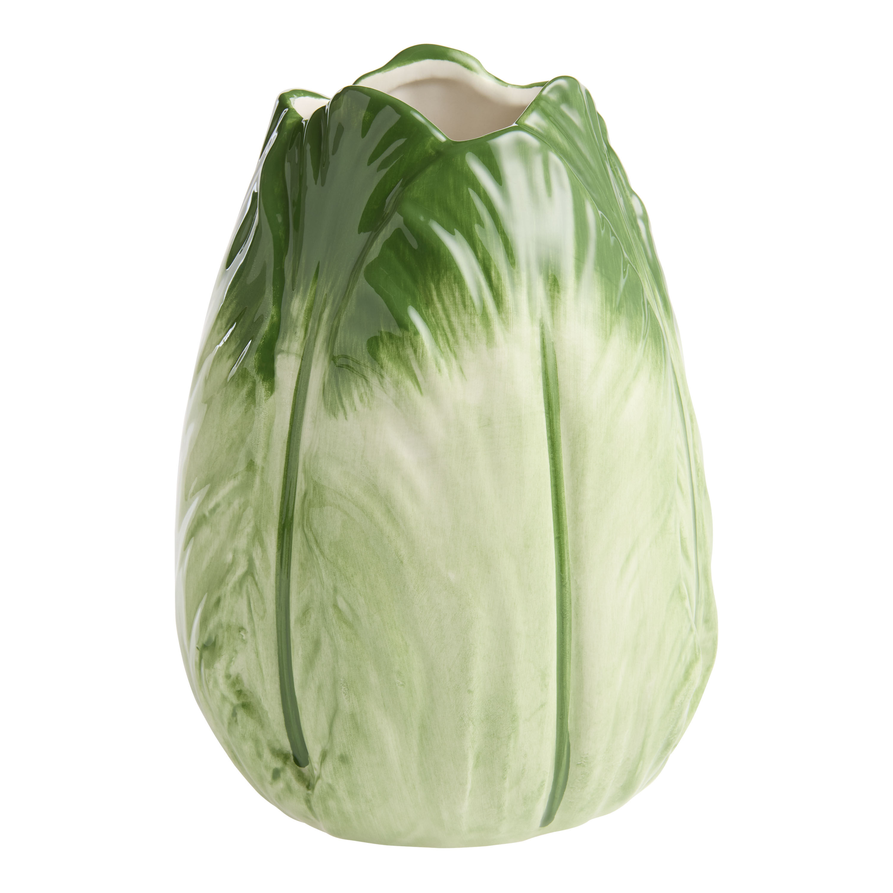 Green Ceramic Lettuce Hand Painted Figural Vase