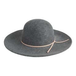 Heathered Gray Wool Floppy Hat With Tan Trim