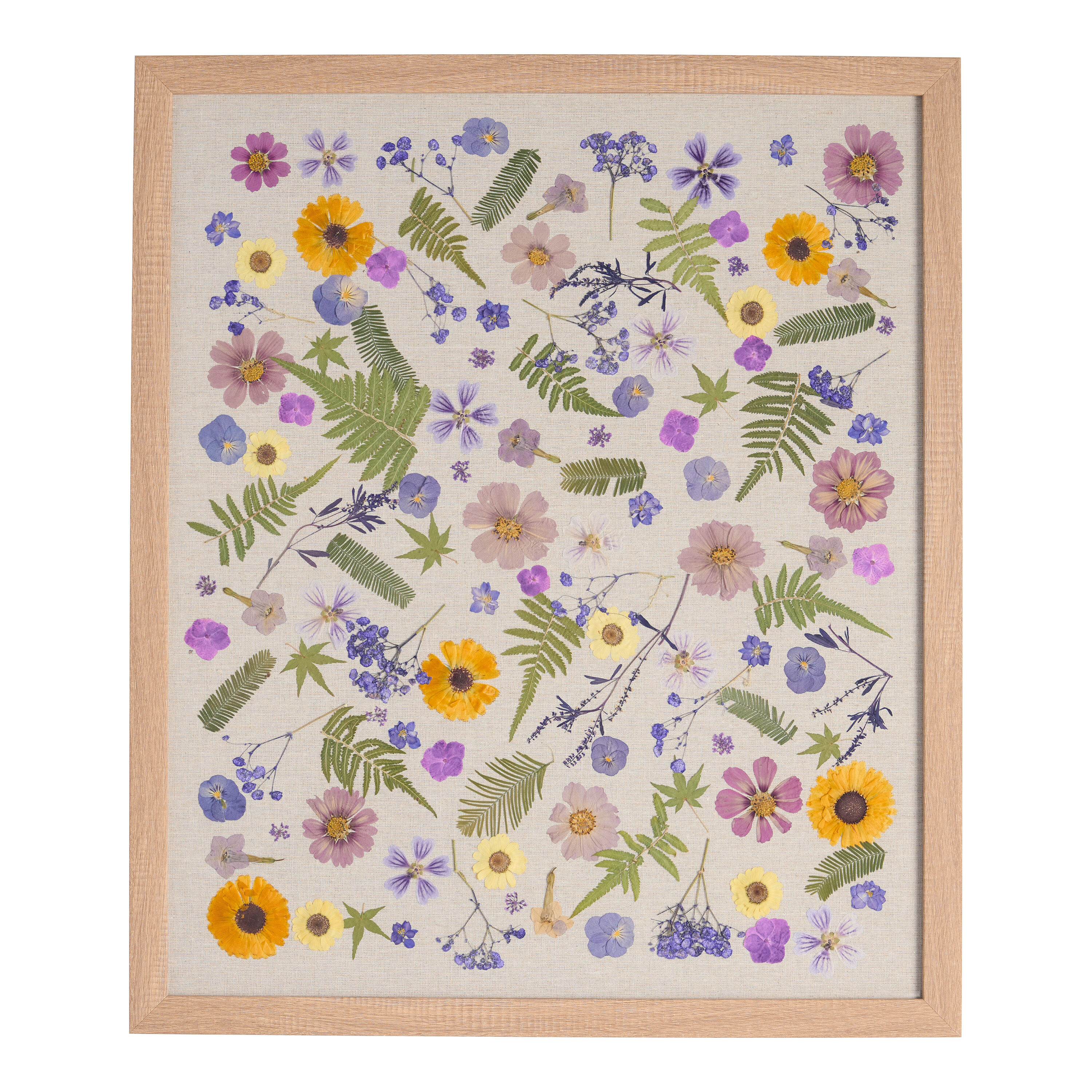 Purple and Gold Pressed Flower Linen Framed Wall Art image number 1