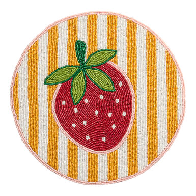 Round Red Strawberry and Orange Stripe Beaded Placemat Round Red Strawberry and Orange Stripe Beaded Placemat