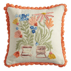 Multicolor Embroidered Double Vases Throw Pillow