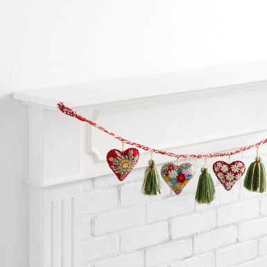 Fabric Embroidered Heart and Tassel Garland Fabric Embroidered Heart and Tassel Garland