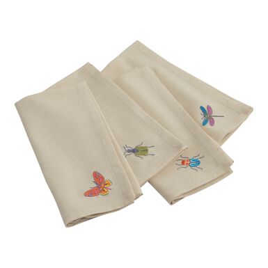 White Cotton Embroidered Bug Napkins Set Of 4 White Cotton Embroidered Bug Napkins Set Of 4