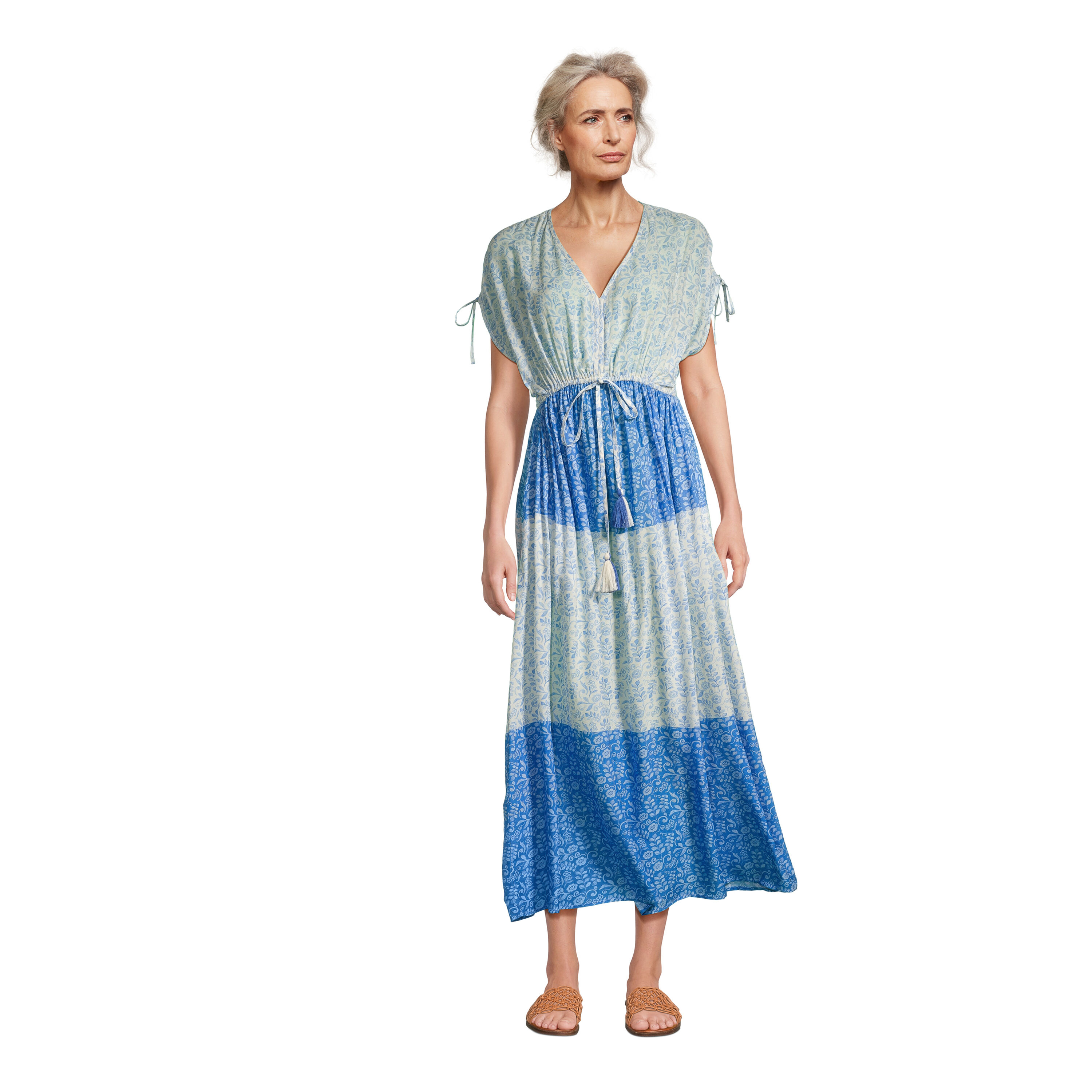 Shelby Green and Coral Floral Kaftan Dress - World Market