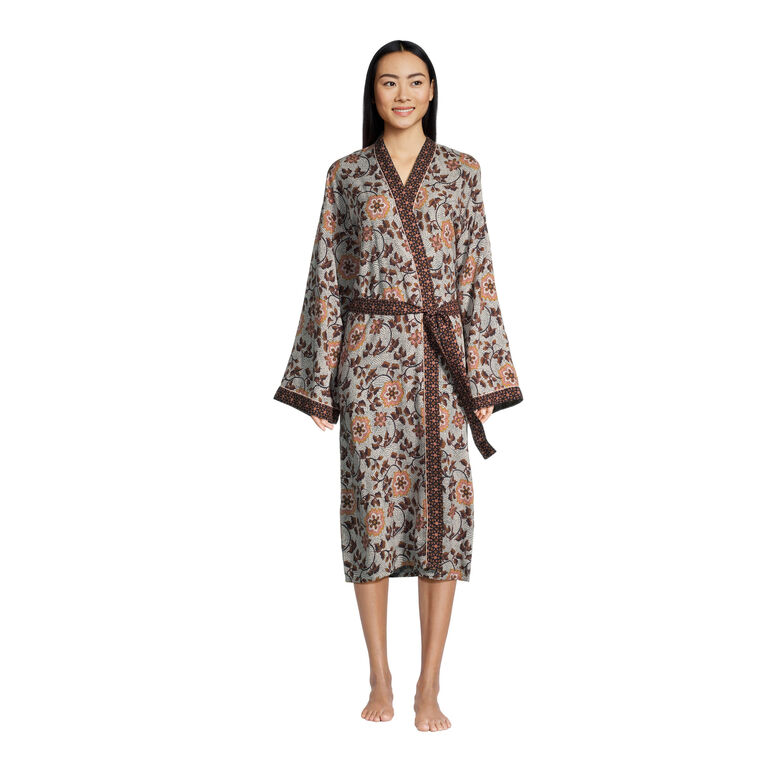 Isabella Peach And Brown Floral Robe - World Market