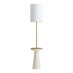 Egret Off White and Brass Metal Floor Lamp with Table