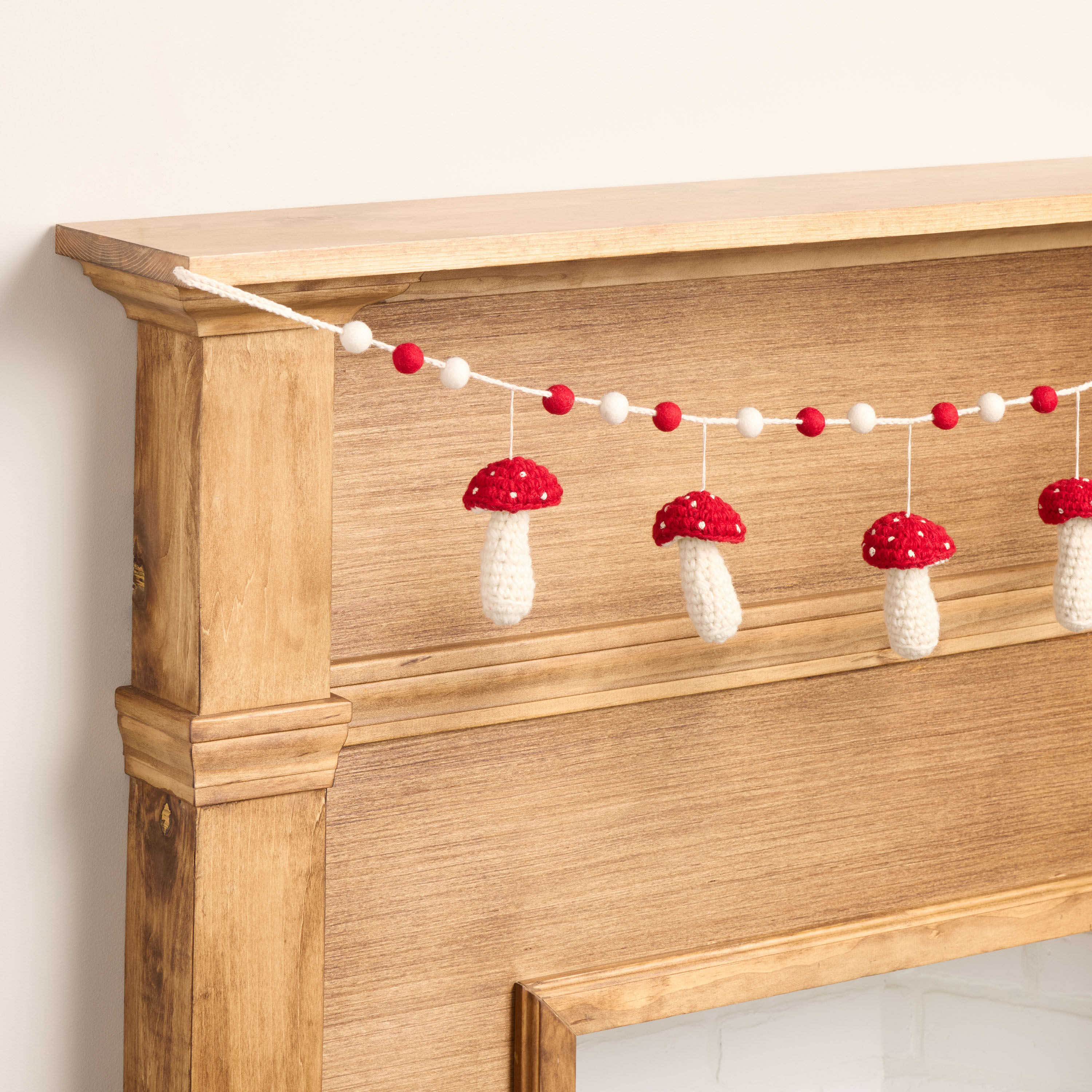 Red and White Crocheted Wool Mushroom Garland