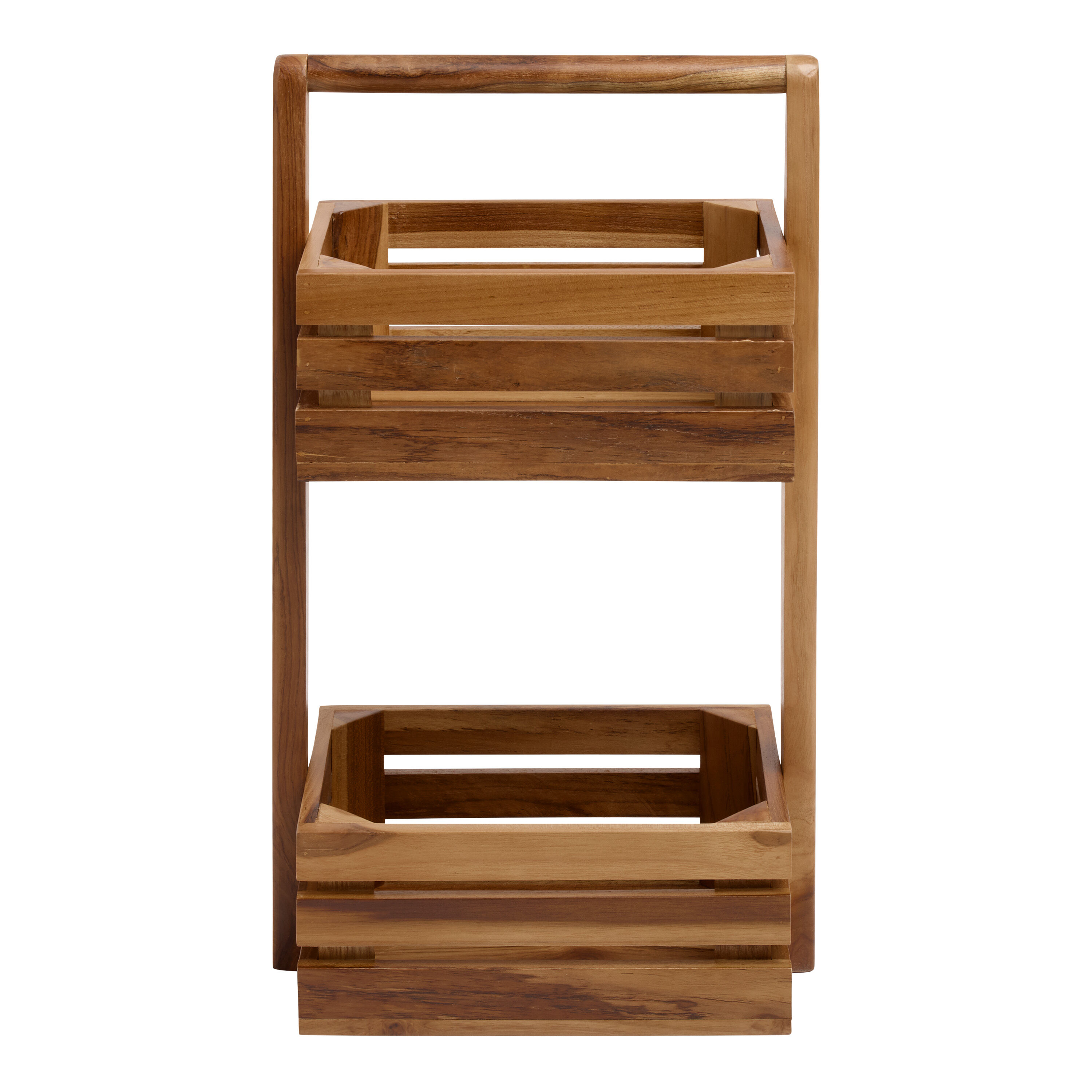 Lucy Teak Wood 2 Tier Basket Stand image number 2