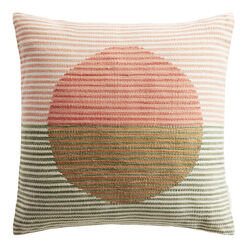 Coral And Green Striped Circle Indoor Outdoor Throw Pillow