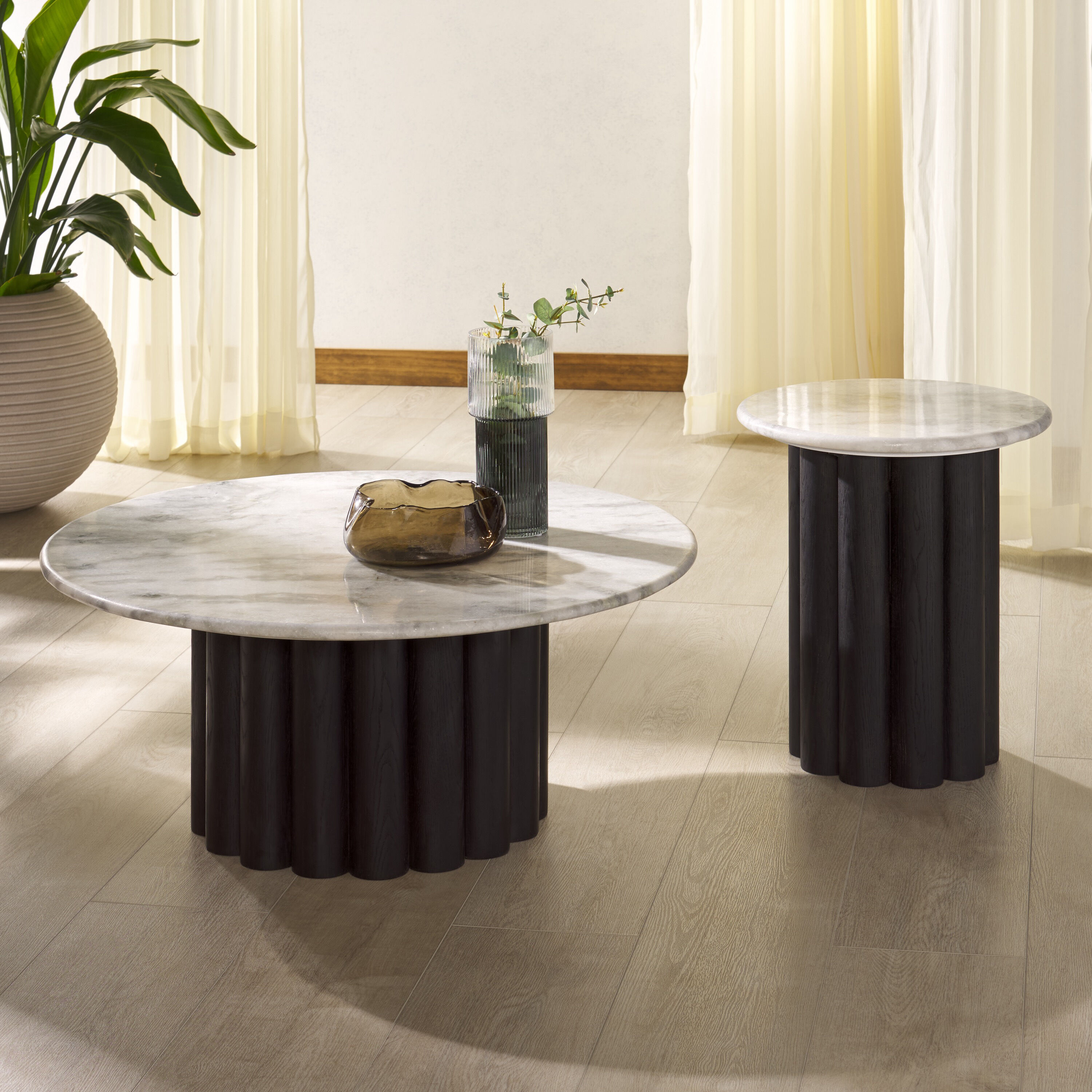 Seth White Marble Top and Black Wood Pedestal Side Table image number 5