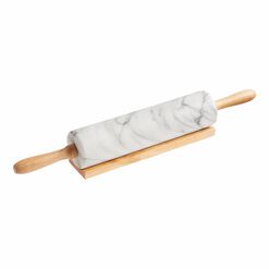 White Marble Rolling Pin With Wood Handles