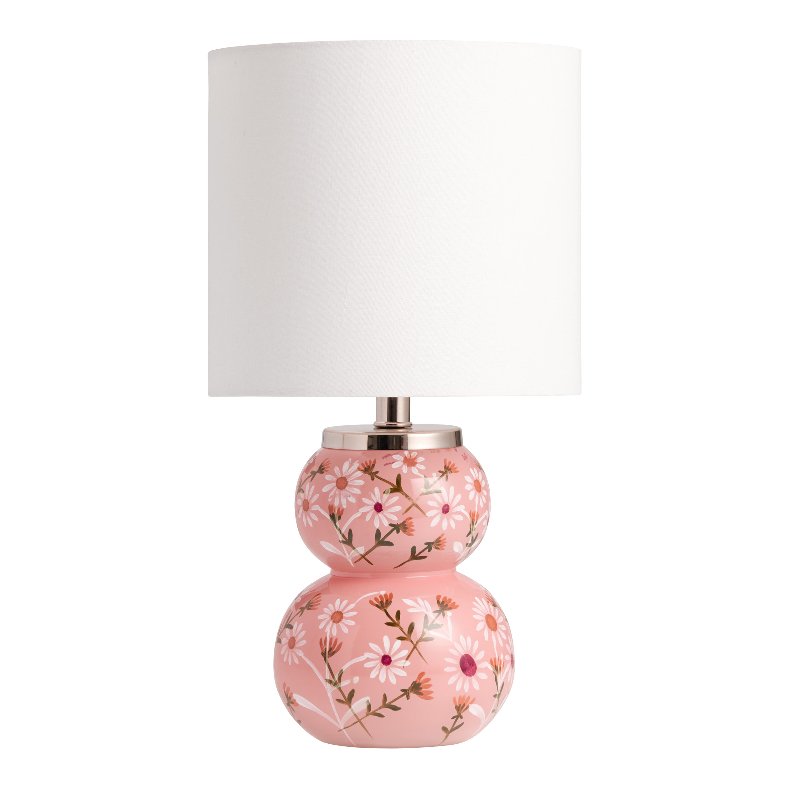 Pink Blown Glass Hand Painted Floral Accent Lamp