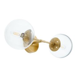 Olivia Brass And Clear Glass Globe 2 Light Wall Sconce