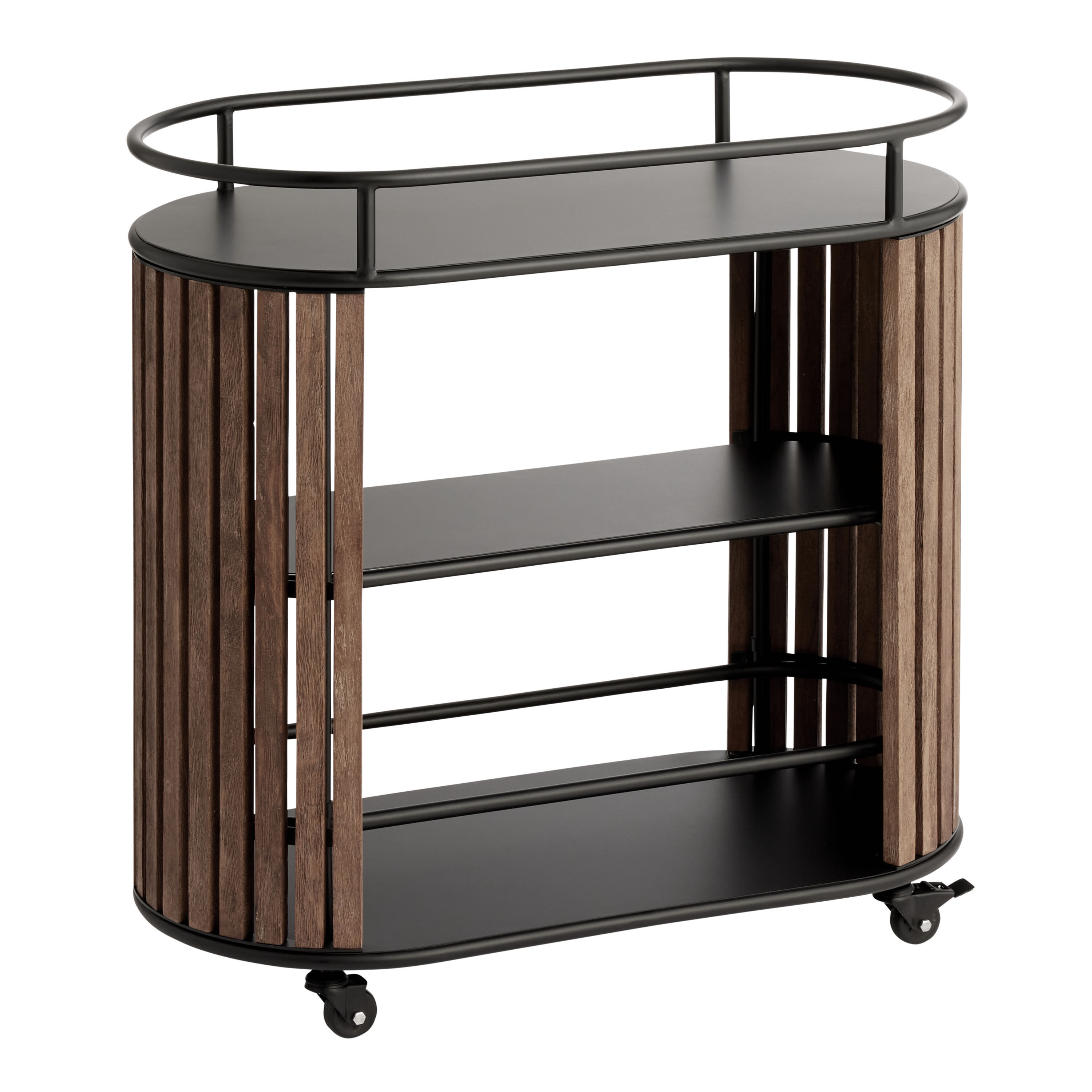 Fortaleza Oval Wood and Steel 3 Tier Outdoor Bar Cart image number 0