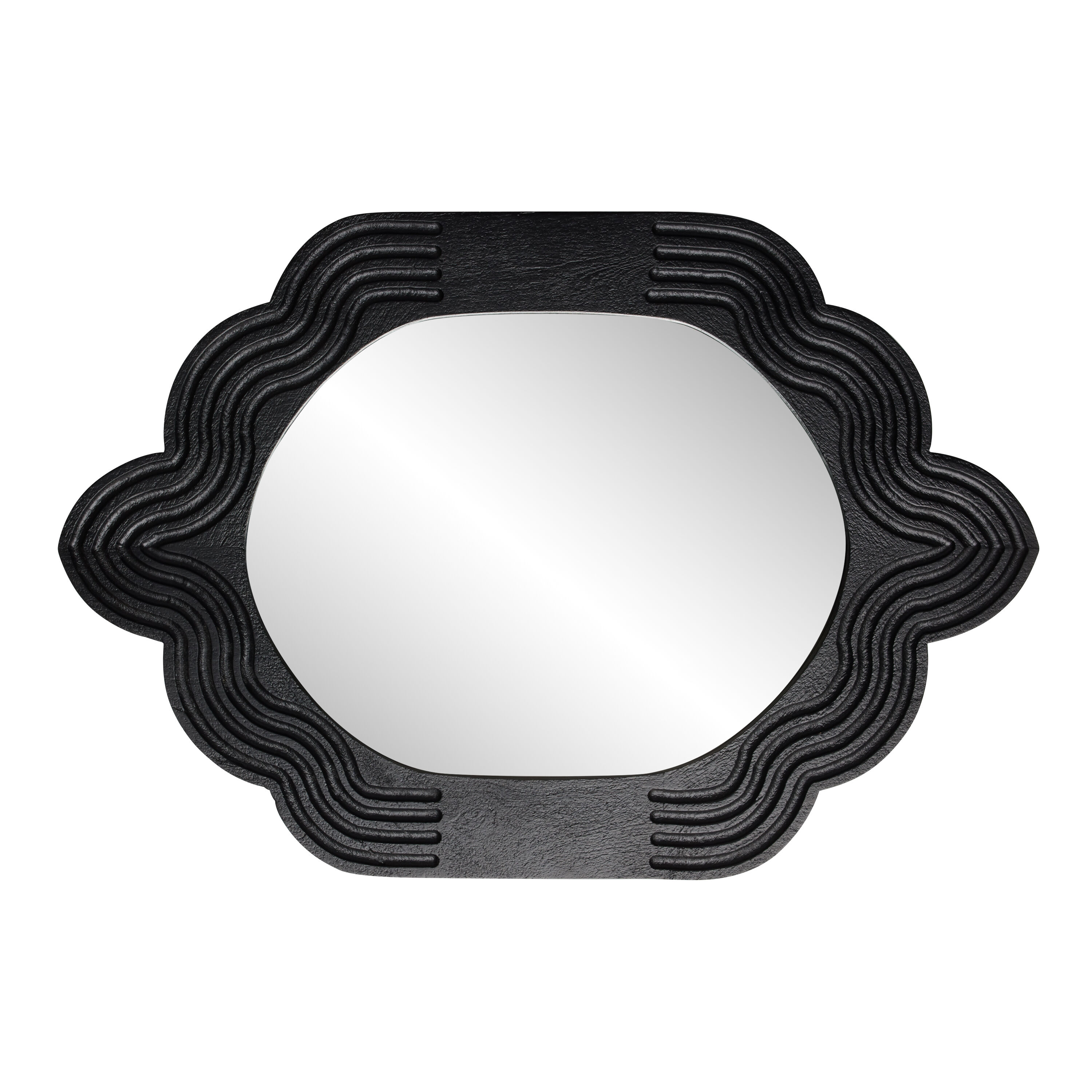 Black Mango Wood Groove Curved Wall Mirror image number 2