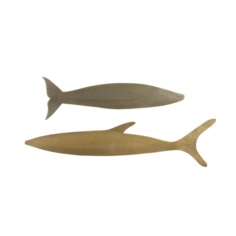 Antique Gold & Bronze Metal Sardines Wall Decor Set
