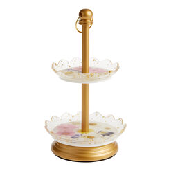 Gold Metal And Clear Resin Dried Flower 2 Tier Jewelry Stand