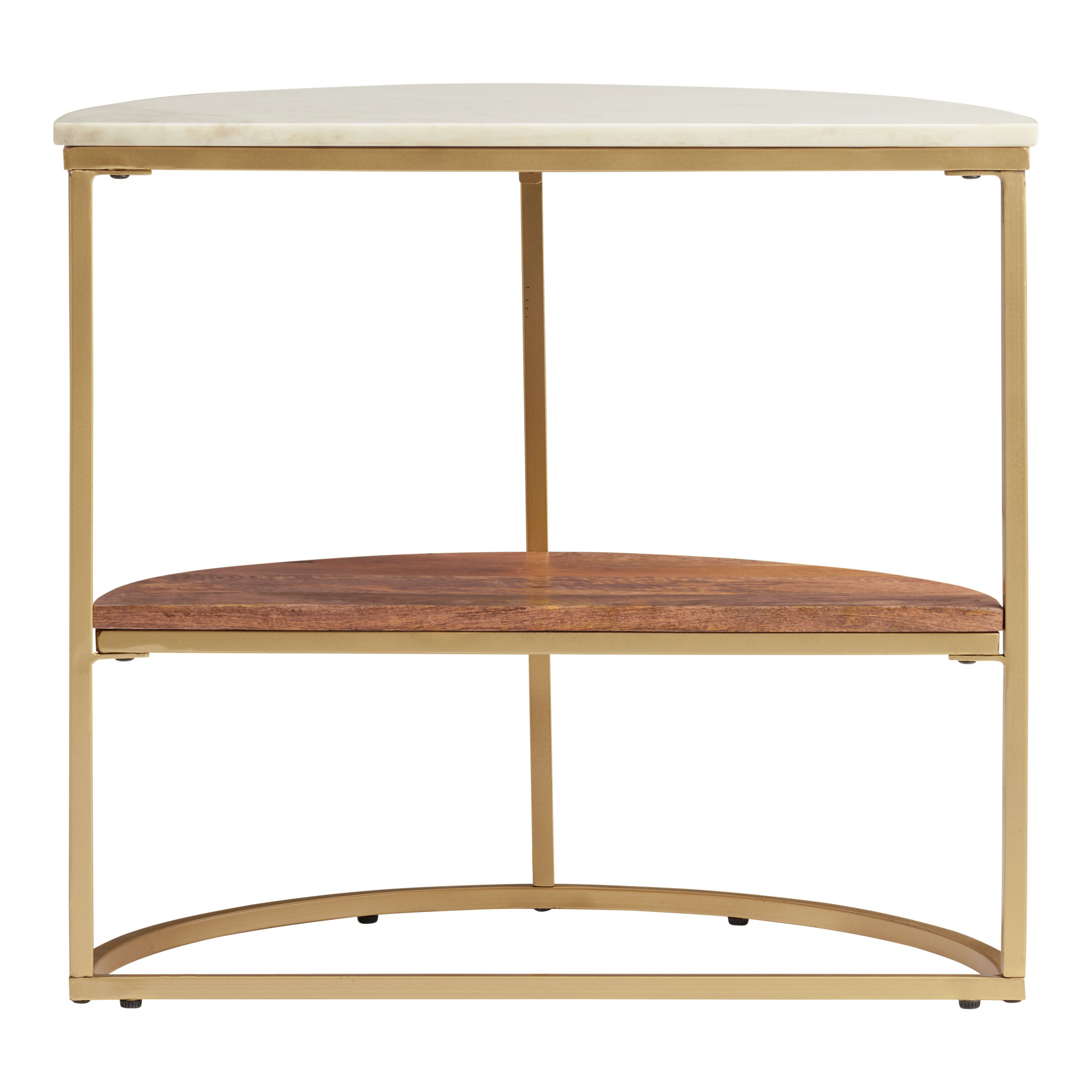 Piper Half Circle Marble Top Wood and Metal Side Table image number 3