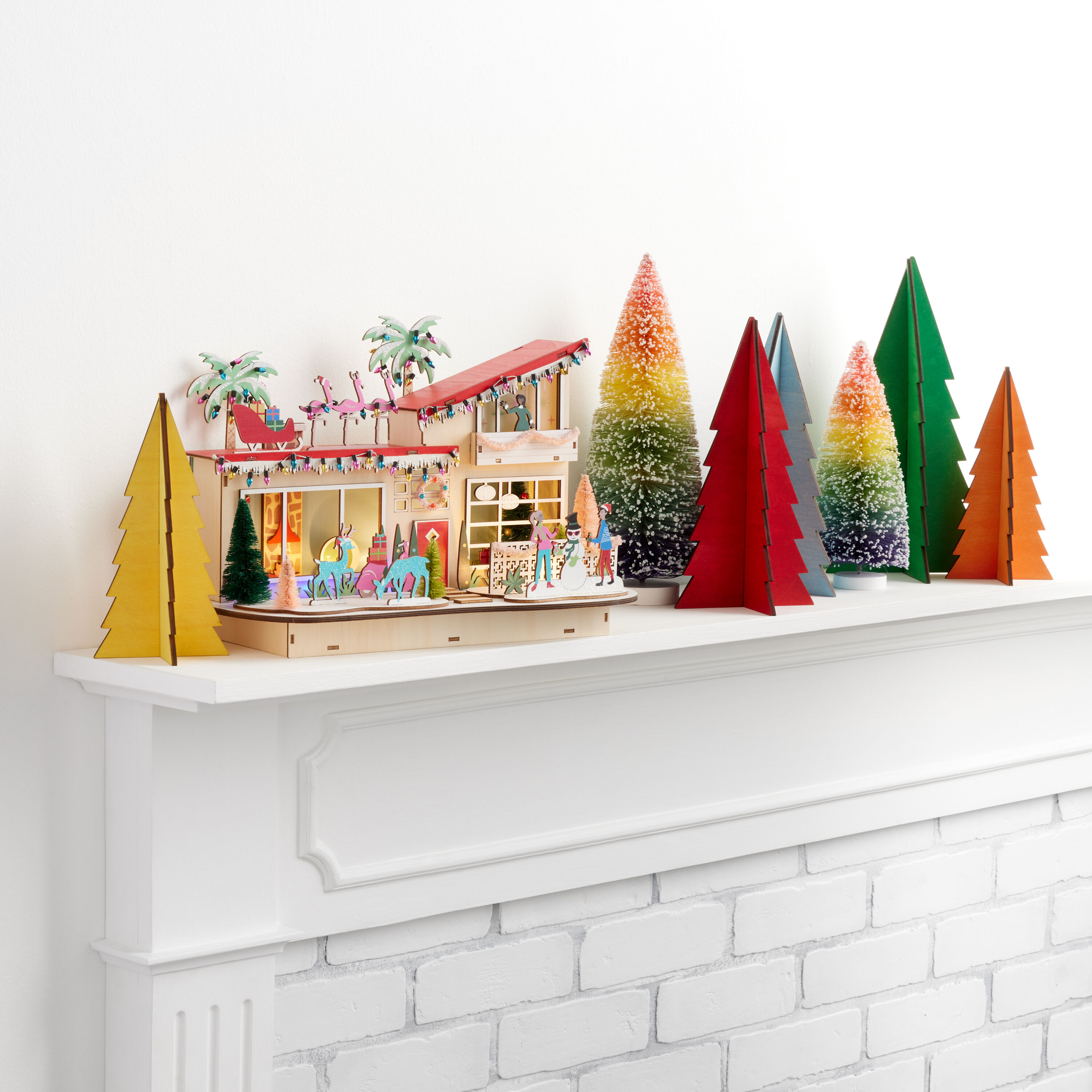 Laser Cut Wood Mid Century House LED Light Up Decor
