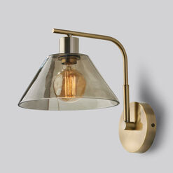 Lune Gray Smoked Glass Dome and Antique Brass Wall Sconce