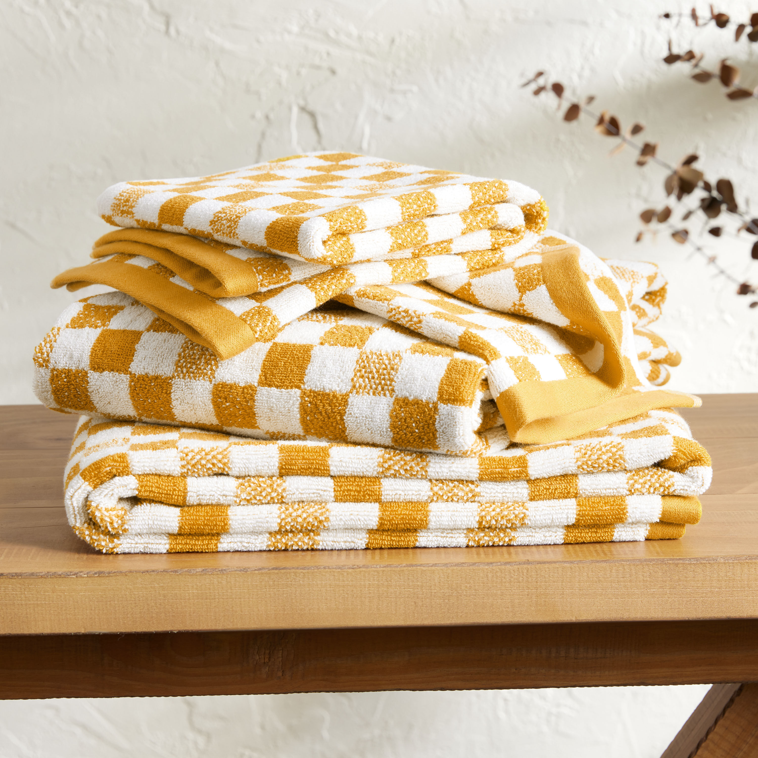 Yellow patterned sales bath towels