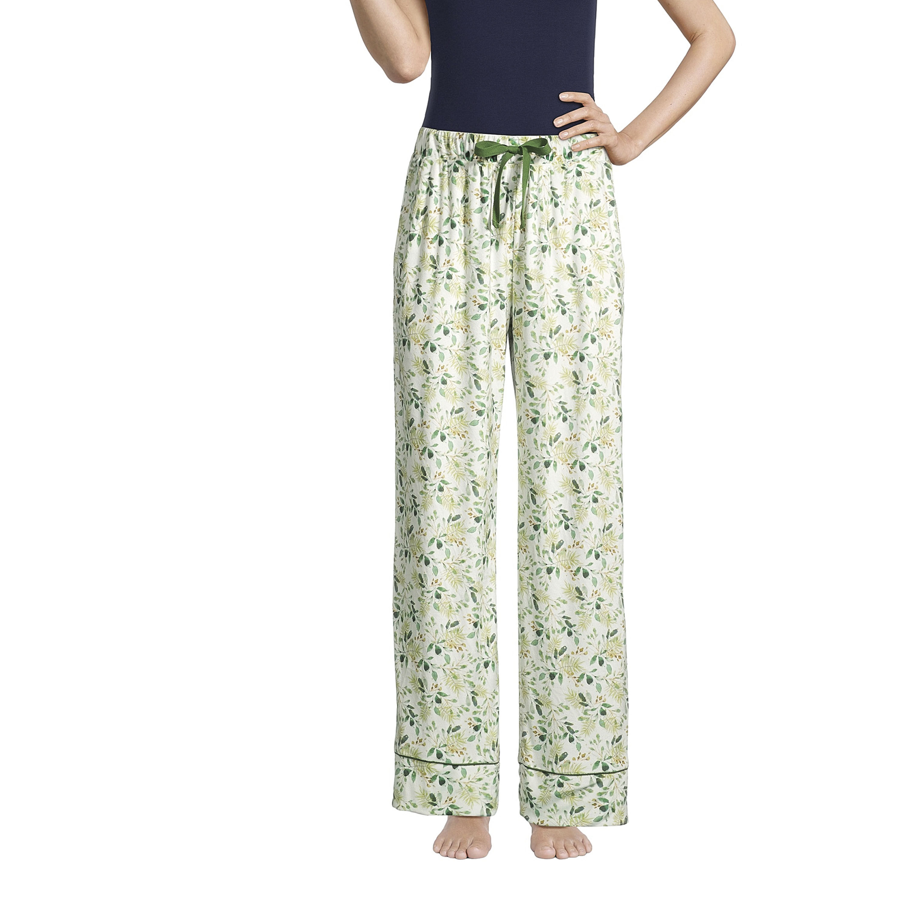 Green and White Watercolor Foliage Fleece Pajama Pants