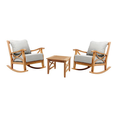 Mendocino Teak Wood 3 Piece Outdoor Rocking Chair Set Mendocino Teak Wood 3 Piece Outdoor Rocking Chair Set