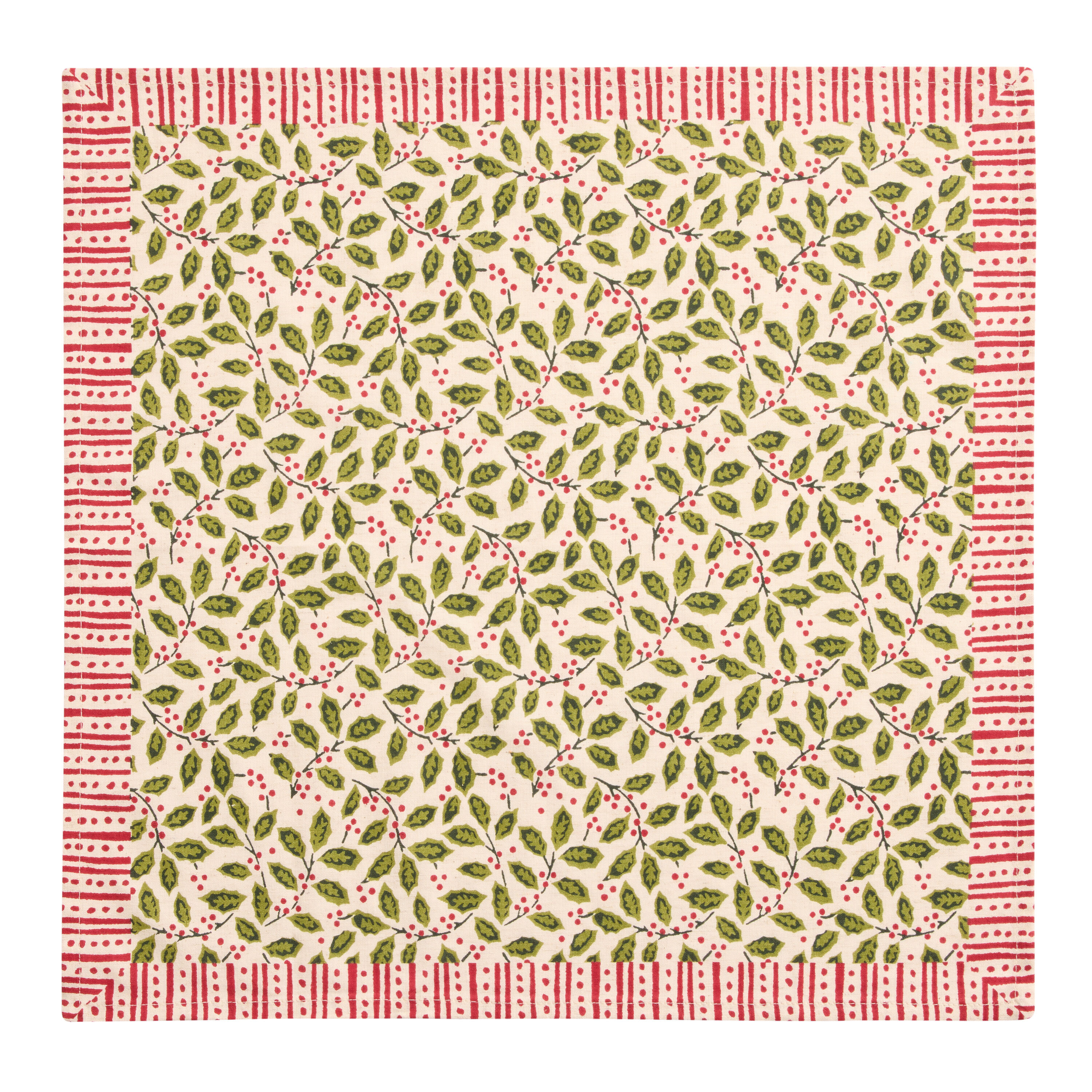 Green and Red Holly Stripe Napkin image number 2
