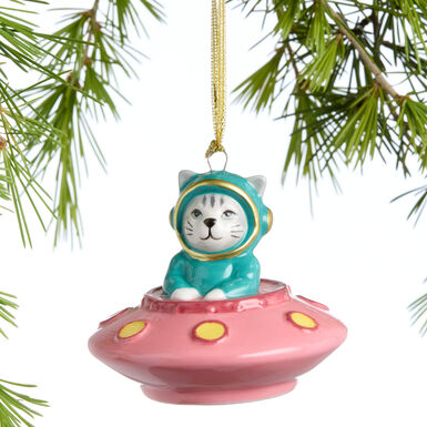Ceramic Spaceship Cat Ornament Ceramic Spaceship Cat Ornament