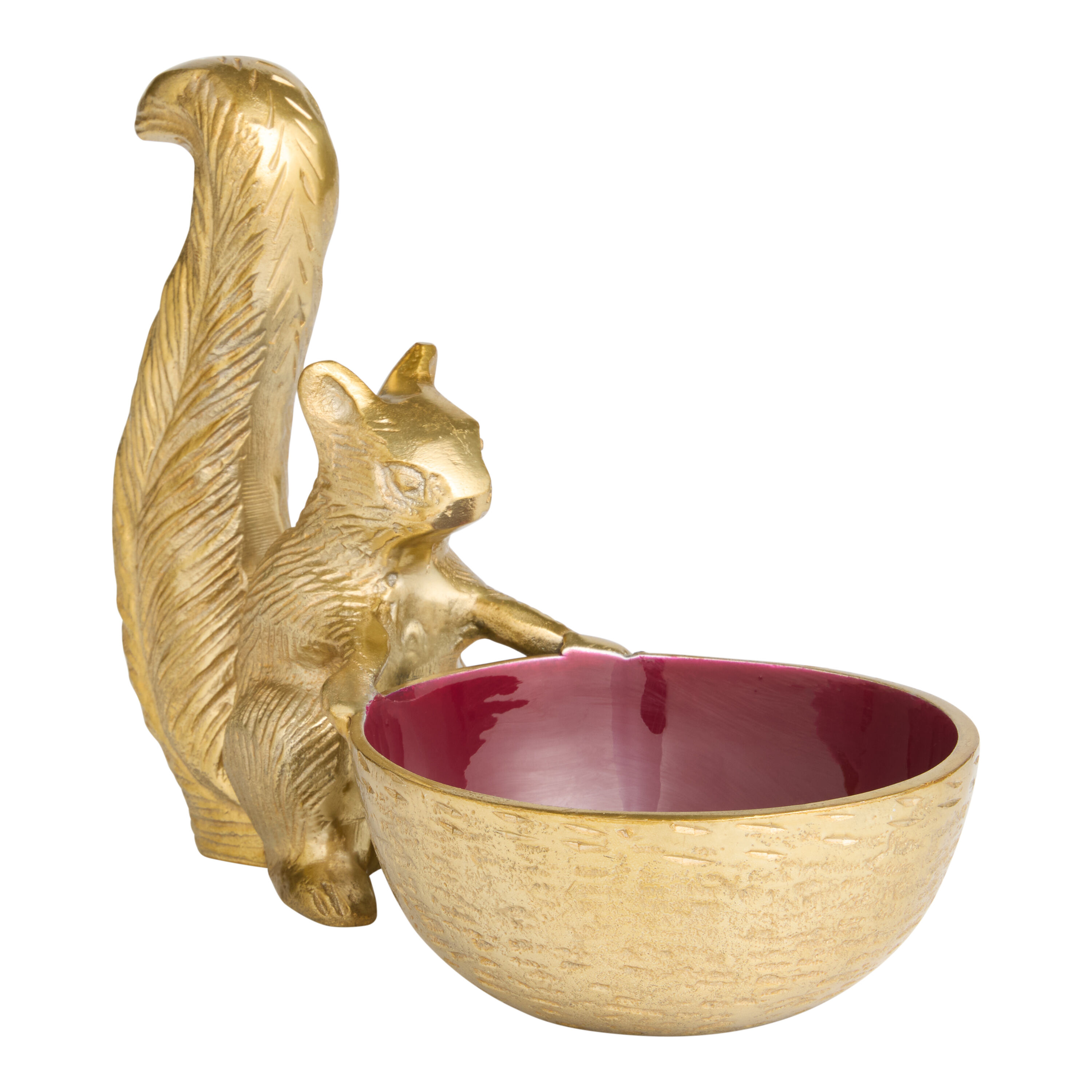 Gold Metal and Burgundy Enamel Squirrel Shaped Bowl image number 0