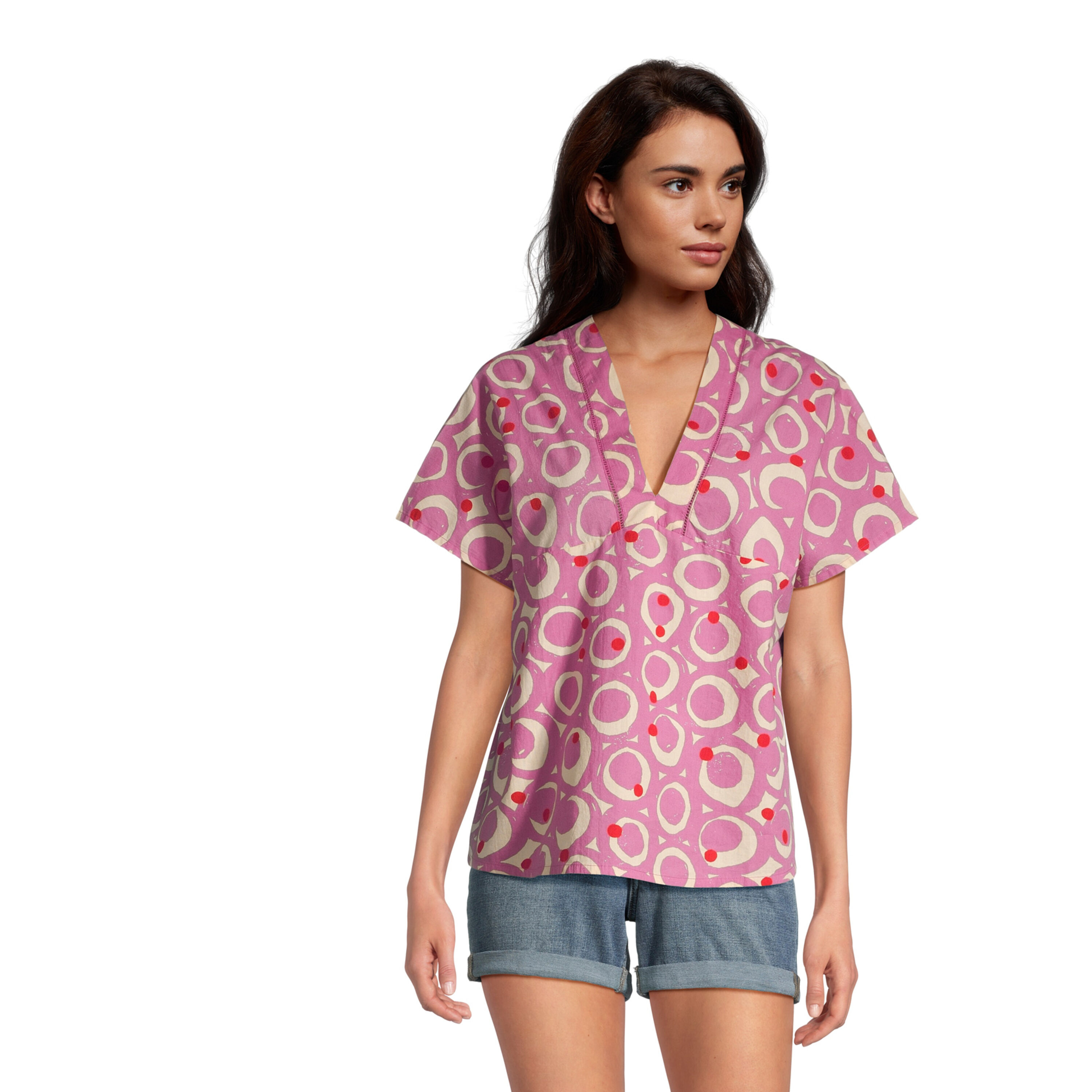 Jacey Fuchsia Poplin Abstract Circles Top