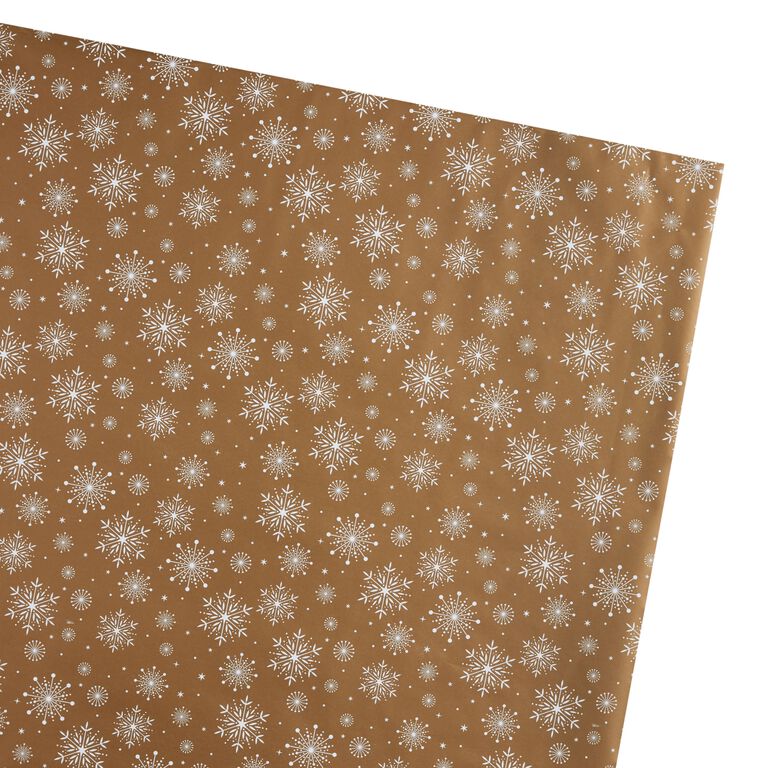 Jumbo Gold and White Snowflake Holiday Wrapping Paper Roll - World