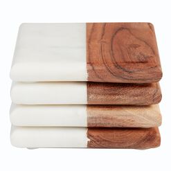 Square Marble and Wood Coasters 4 Pack