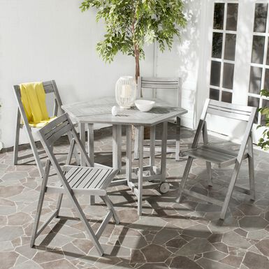 Holcut Graywash Hexagon 5 Piece Folding Outdoor Dining Set Holcut Graywash Hexagon 5 Piece Folding Outdoor Dining Set