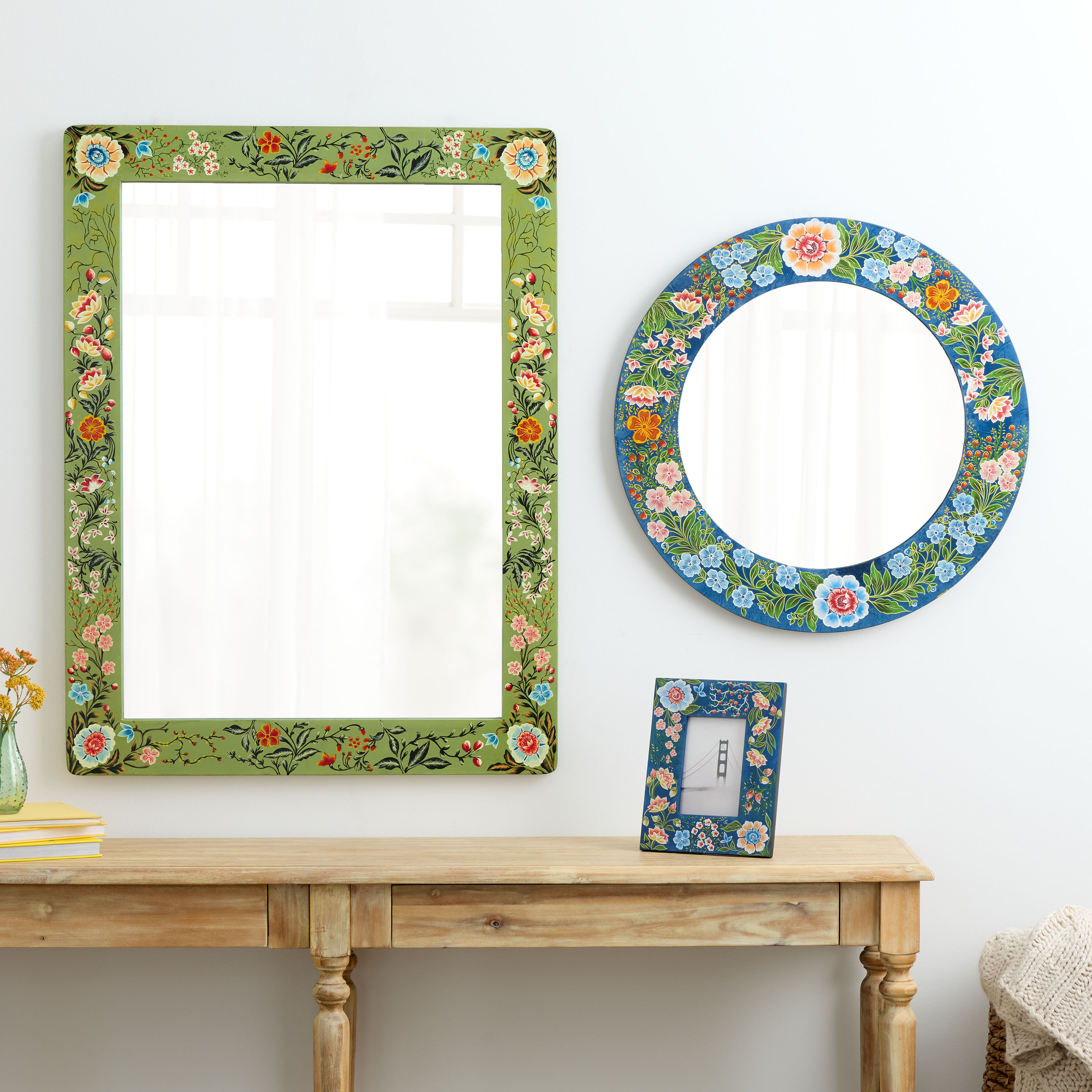 Blue Hand Painted Blooms Floral Picture Frame image number 1